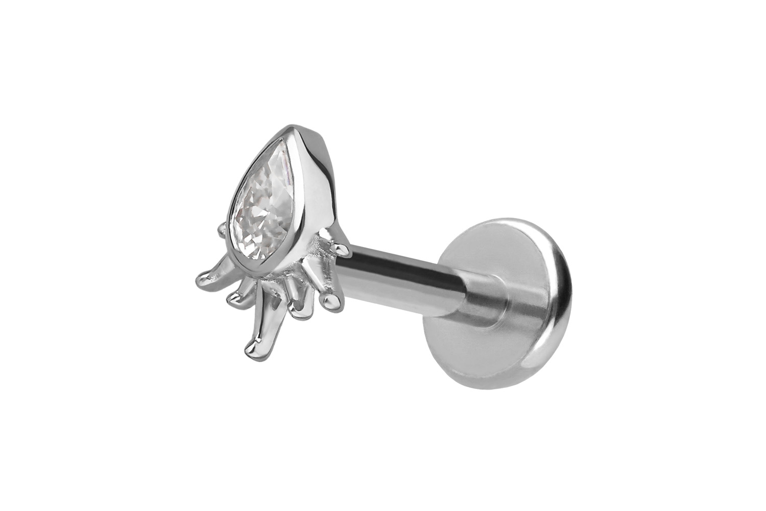 Titan Labret Piercing mit Innengewinde + 925er Silber Aufsatz MOISSANIT-TROPFEN + SONNENSTRAHLEN